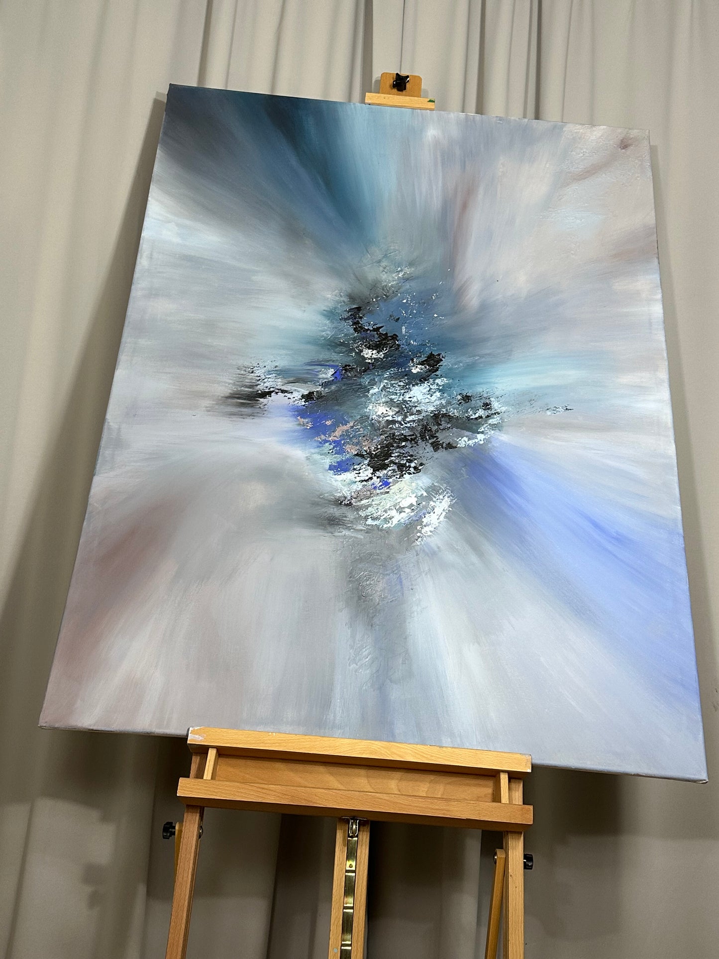 Mozart I Blue and Stone Textured Abstract Painting