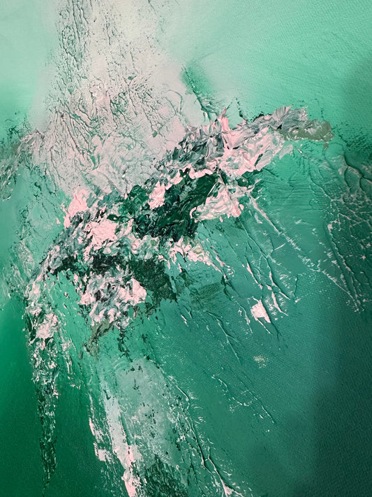 Haendel I Pink and Green Textured Abstract Painting