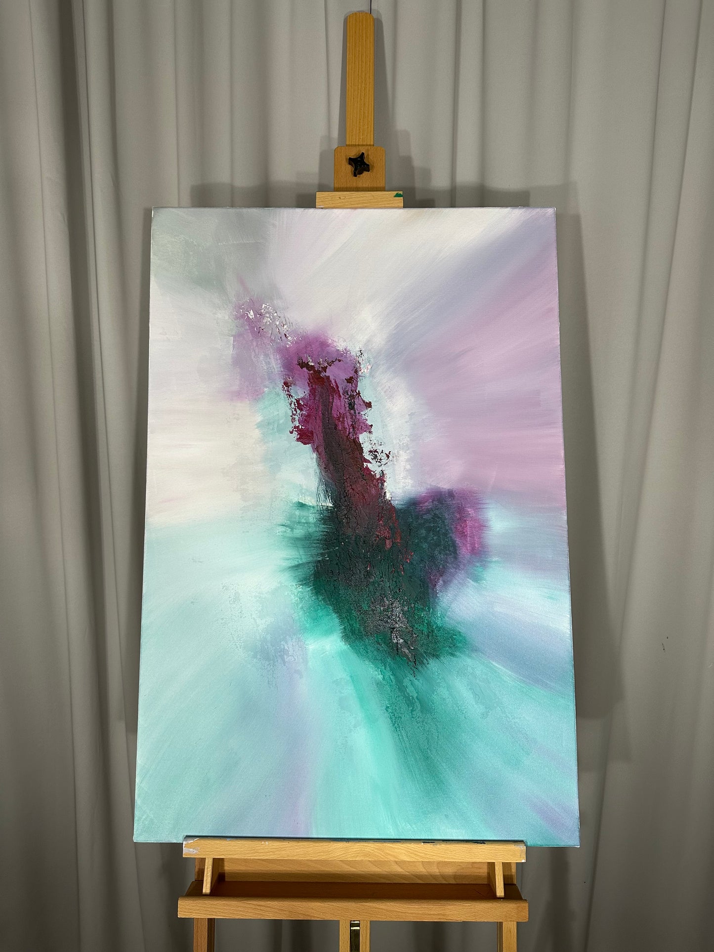 Wolfgang I Cyan and Cerise Textured Abstract Painting