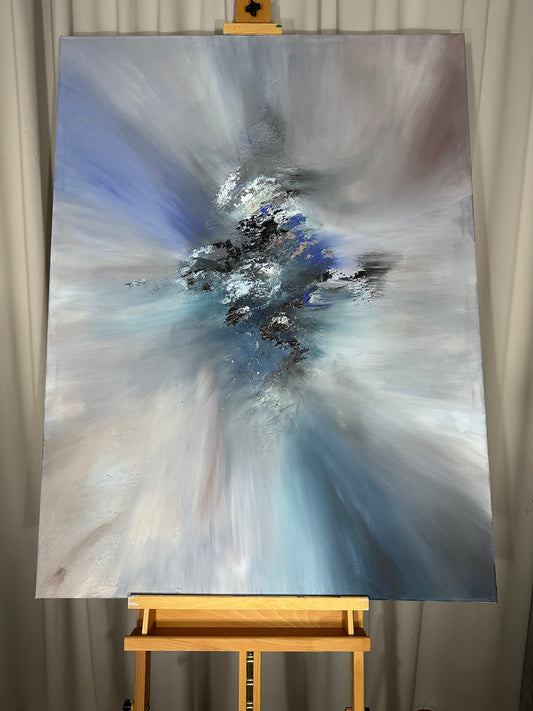 Mozart I Blue and Stone Textured Abstract Painting