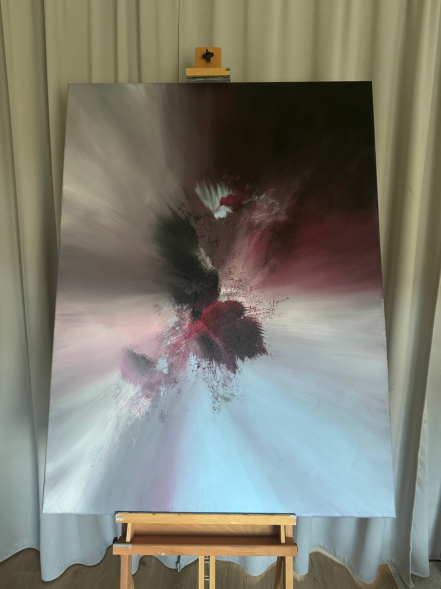 Carl Orff I Plum and Baby Blue Textured Abstract Painting