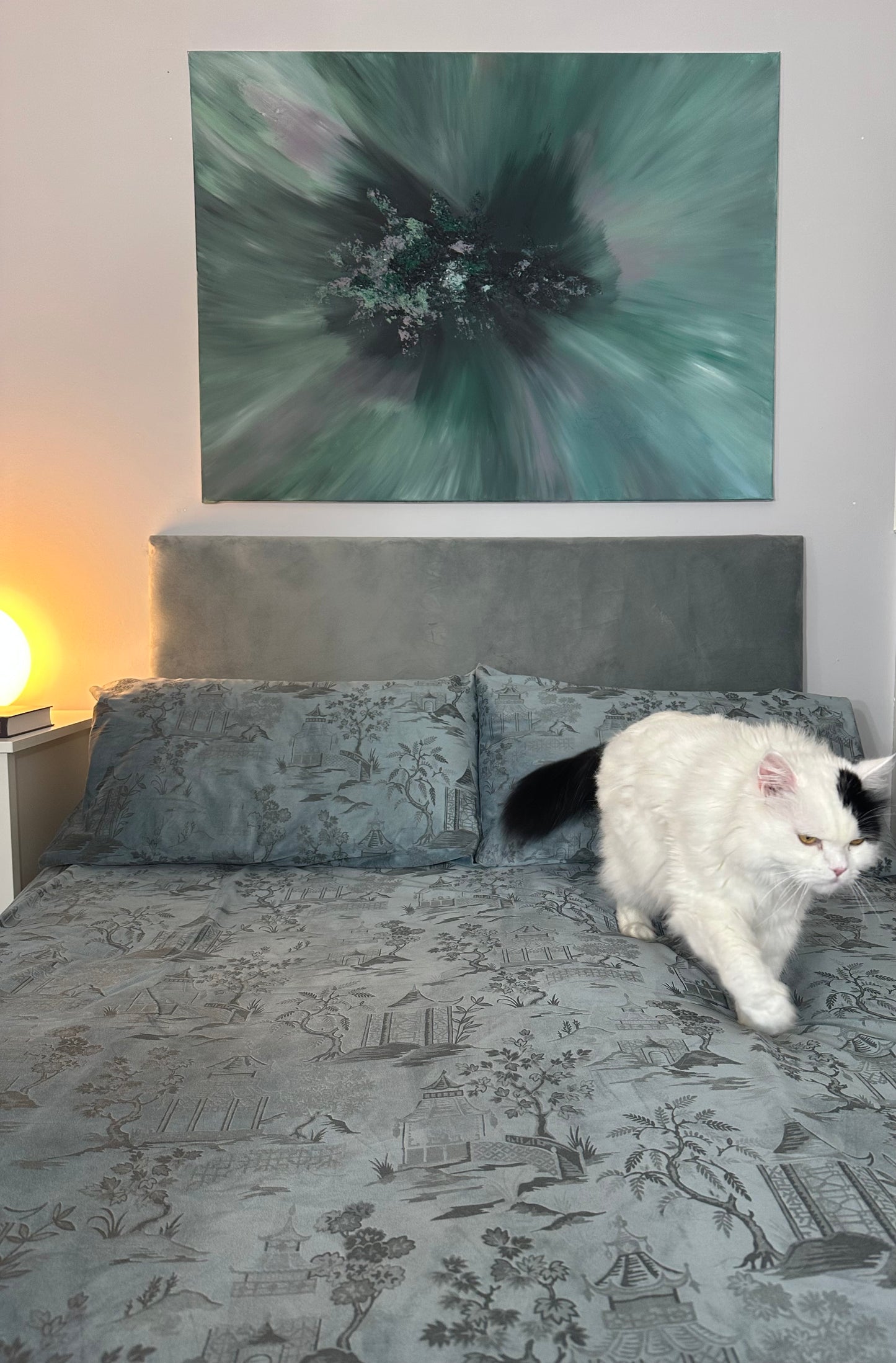 Mozart II Green and Mink Textured Abstract Painting