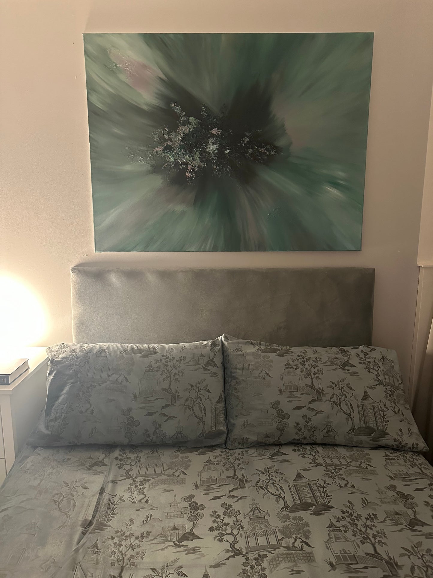 Mozart II Green and Mink Textured Abstract Painting