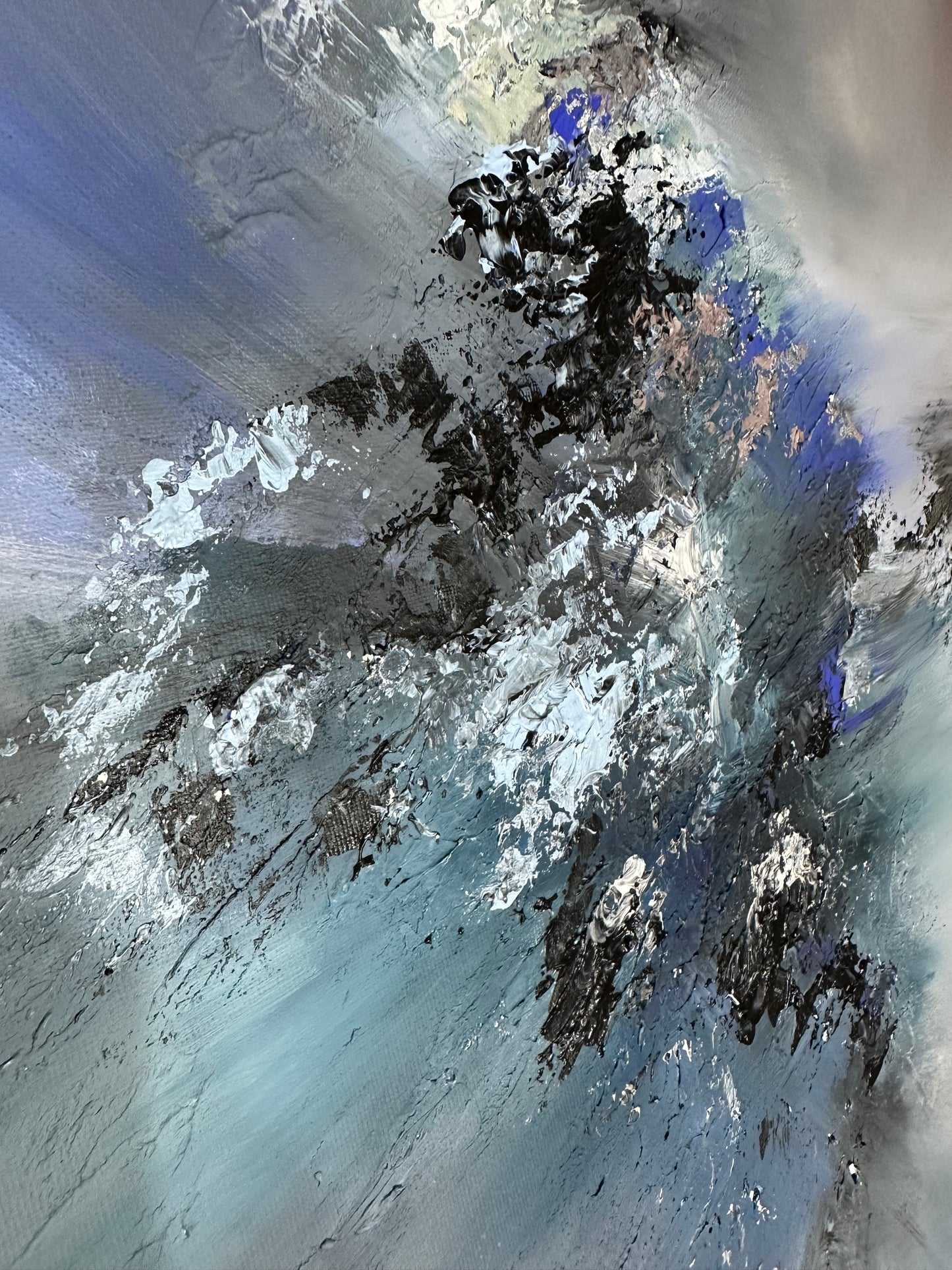 Mozart I Blue and Stone Textured Abstract Painting