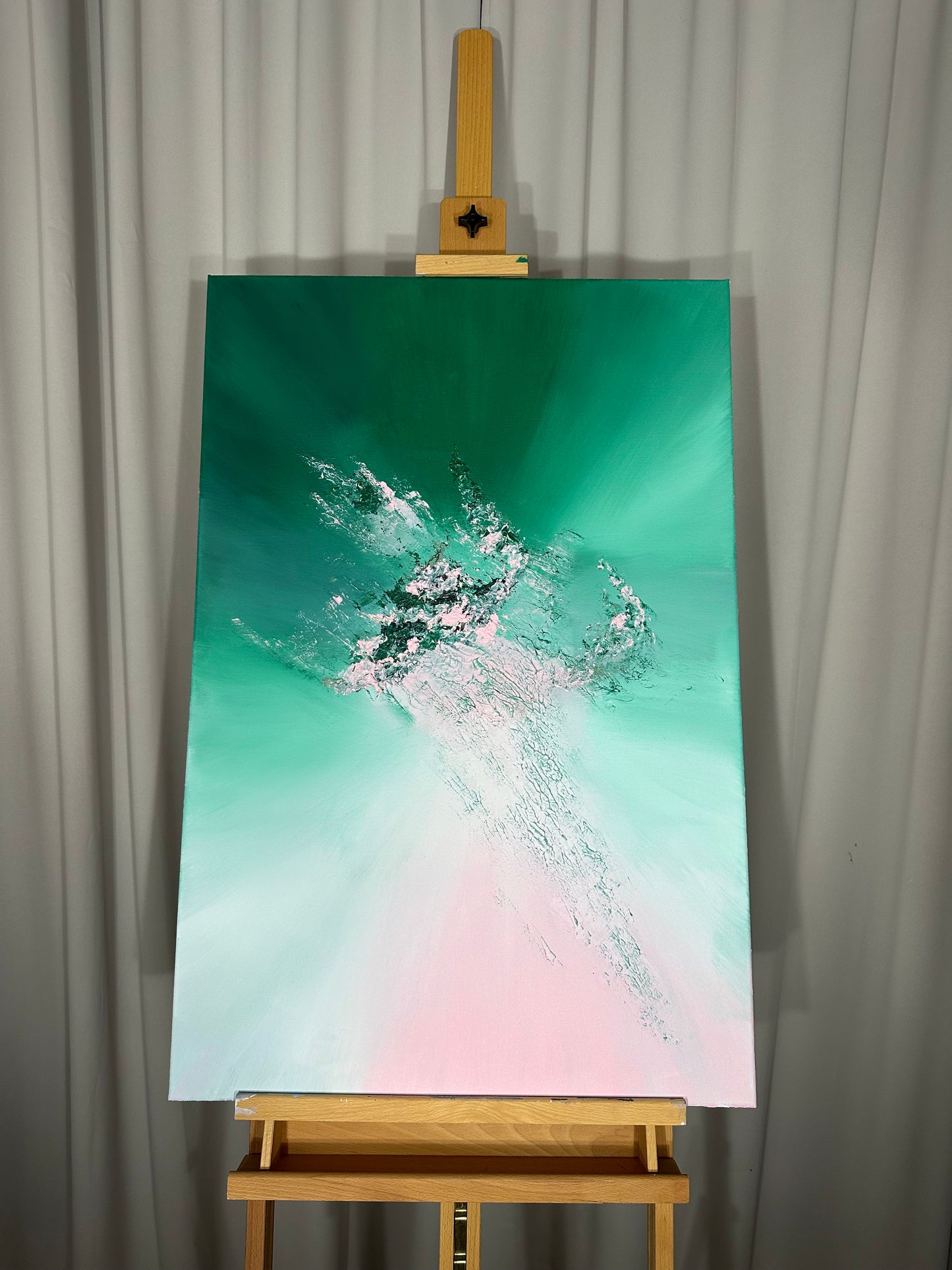 Haendel I Pink and Green Textured Abstract Painting