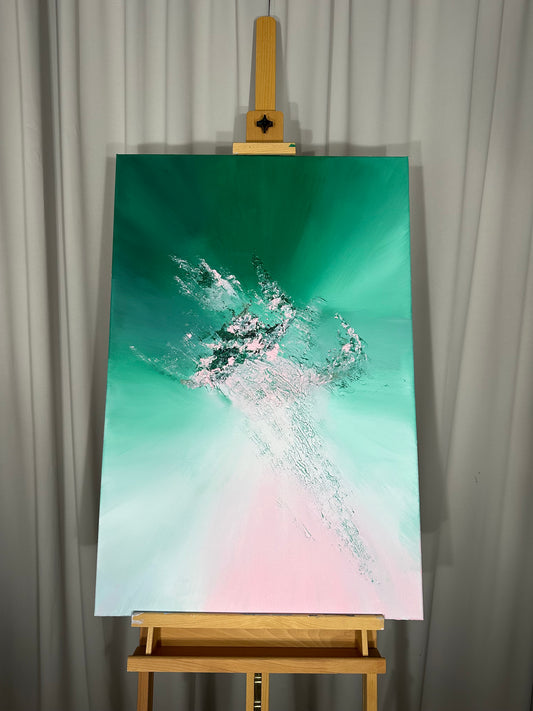 Haendel I Pink and Green Textured Abstract Painting