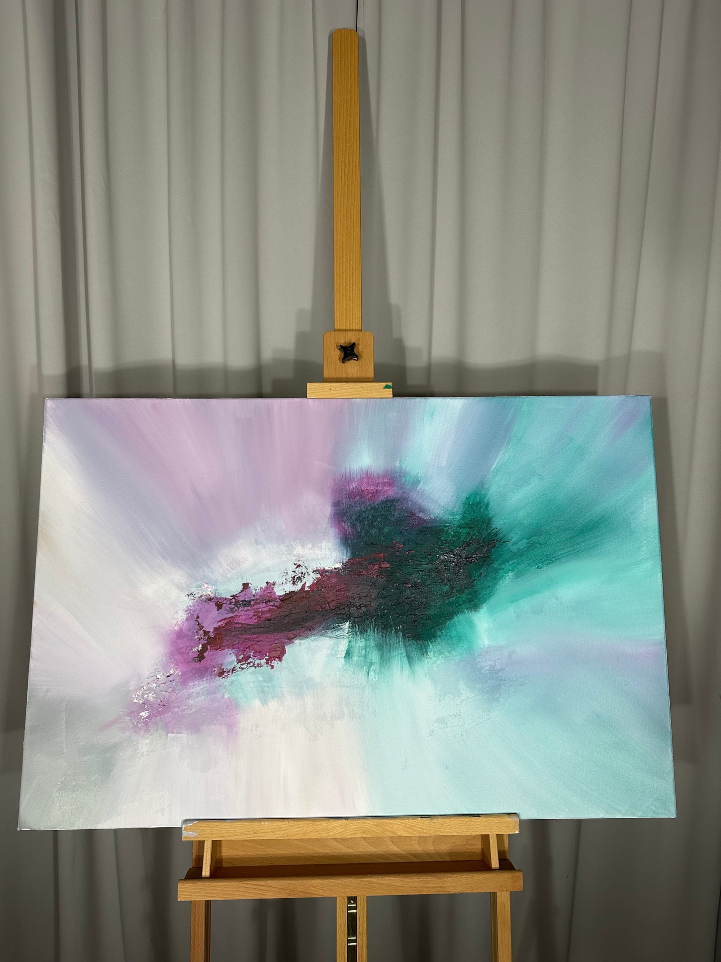 Wolfgang I Cyan and Cerise Textured Abstract Painting