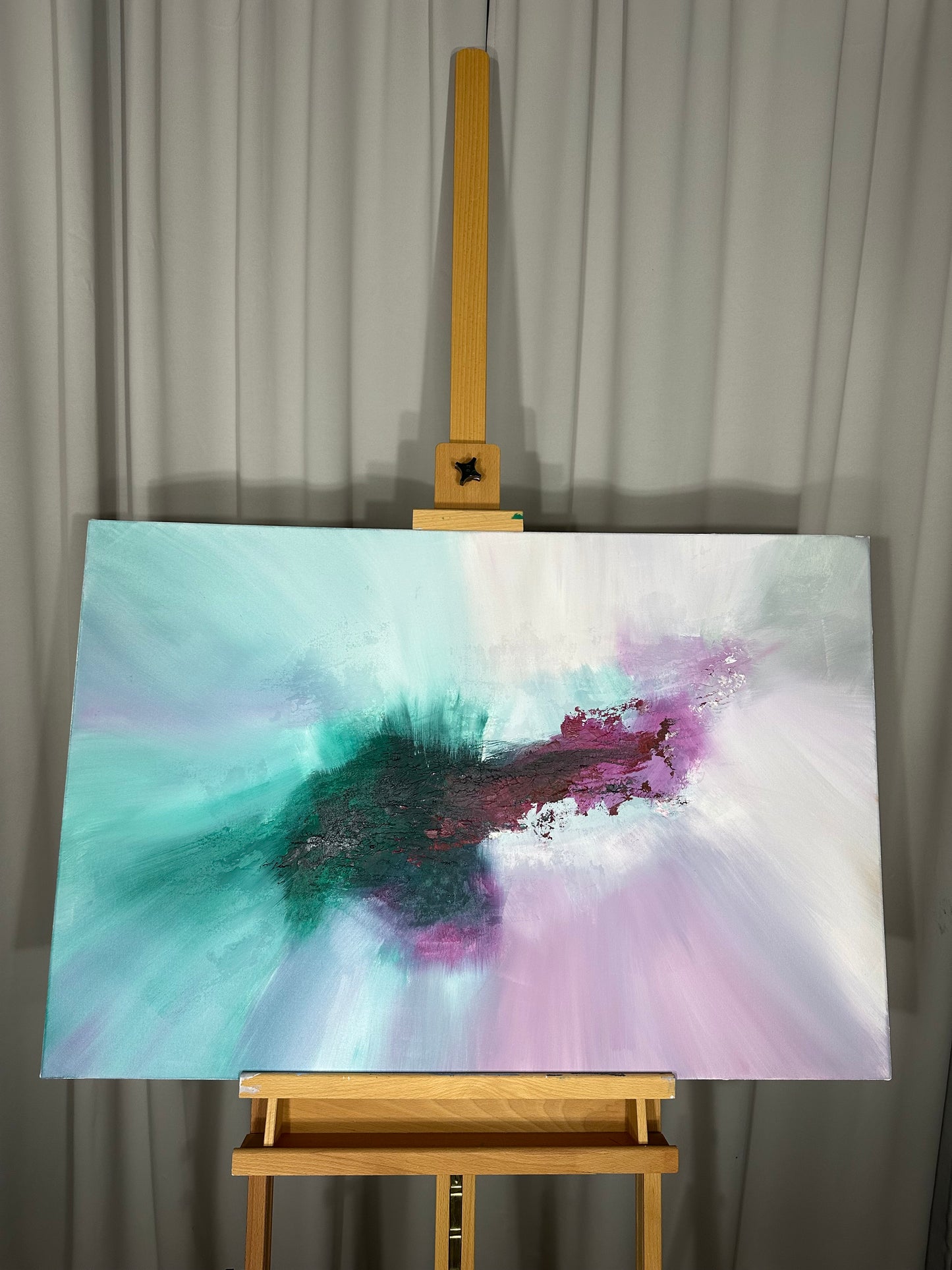 Wolfgang I Cyan and Cerise Textured Abstract Painting