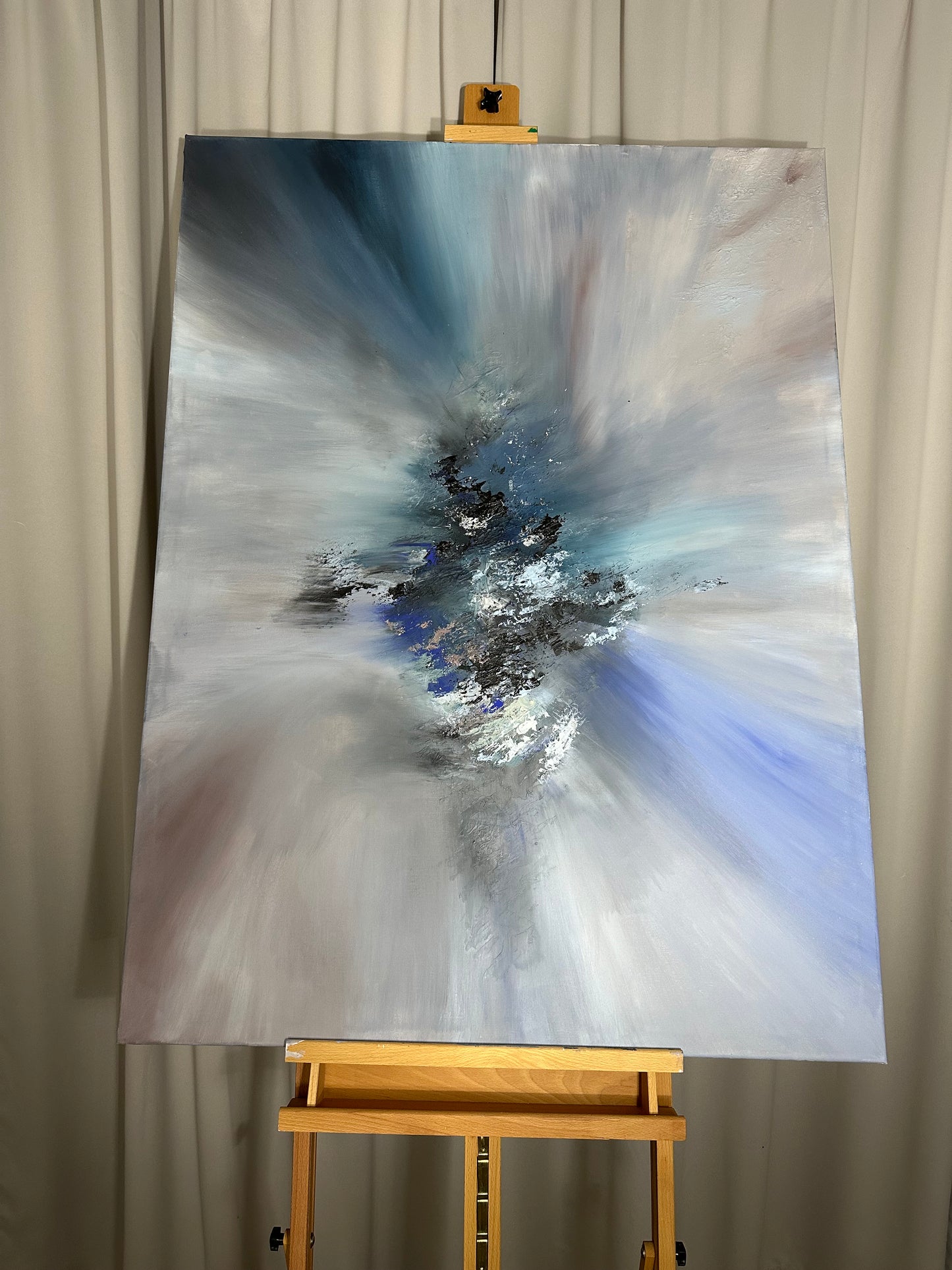 Mozart I Blue and Stone Textured Abstract Painting