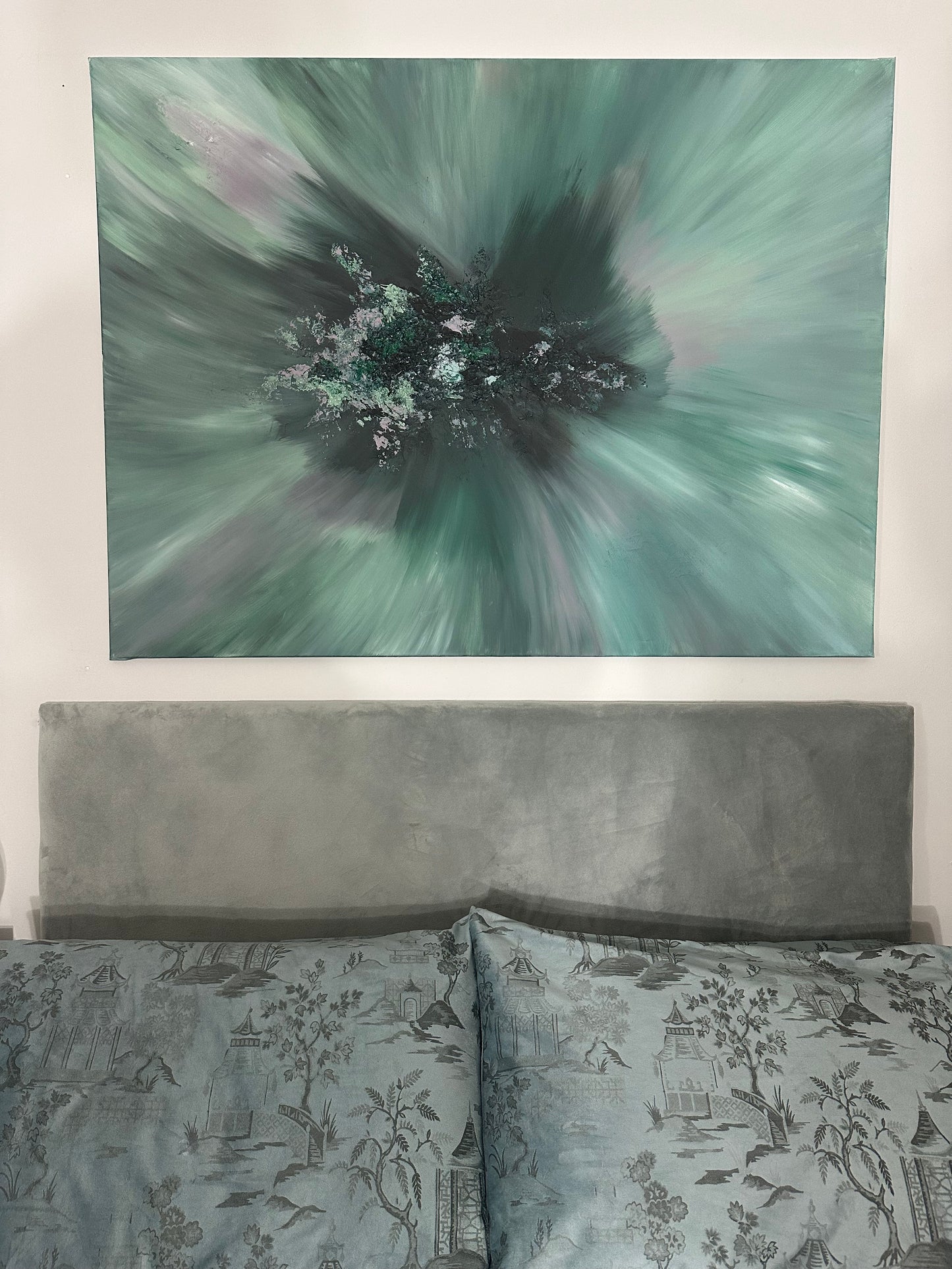 Mozart II Green and Mink Textured Abstract Painting