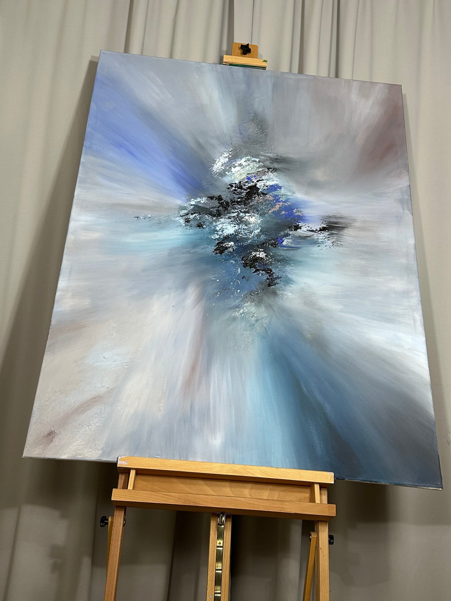 Mozart I Blue and Stone Textured Abstract Painting