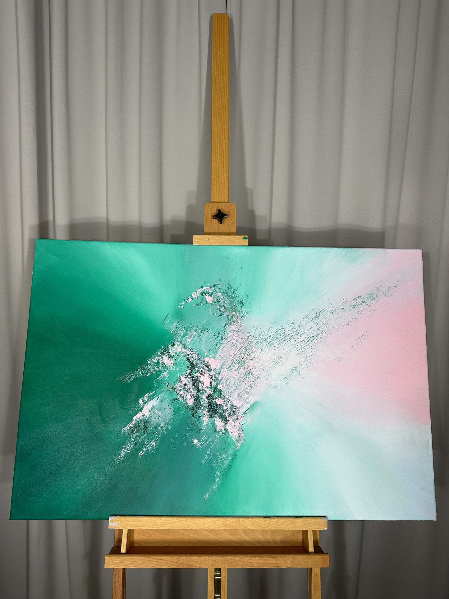 Haendel I Pink and Green Textured Abstract Painting