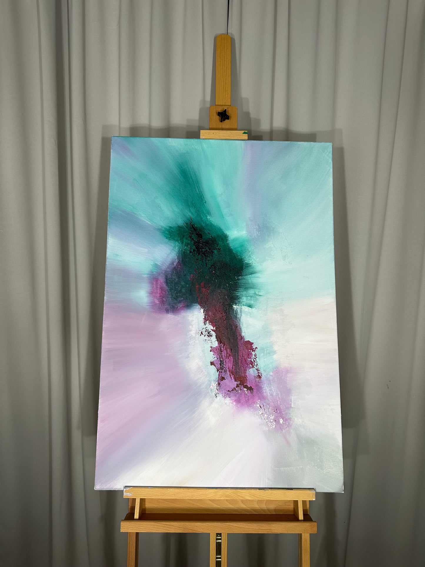 Wolfgang I Cyan and Cerise Textured Abstract Painting