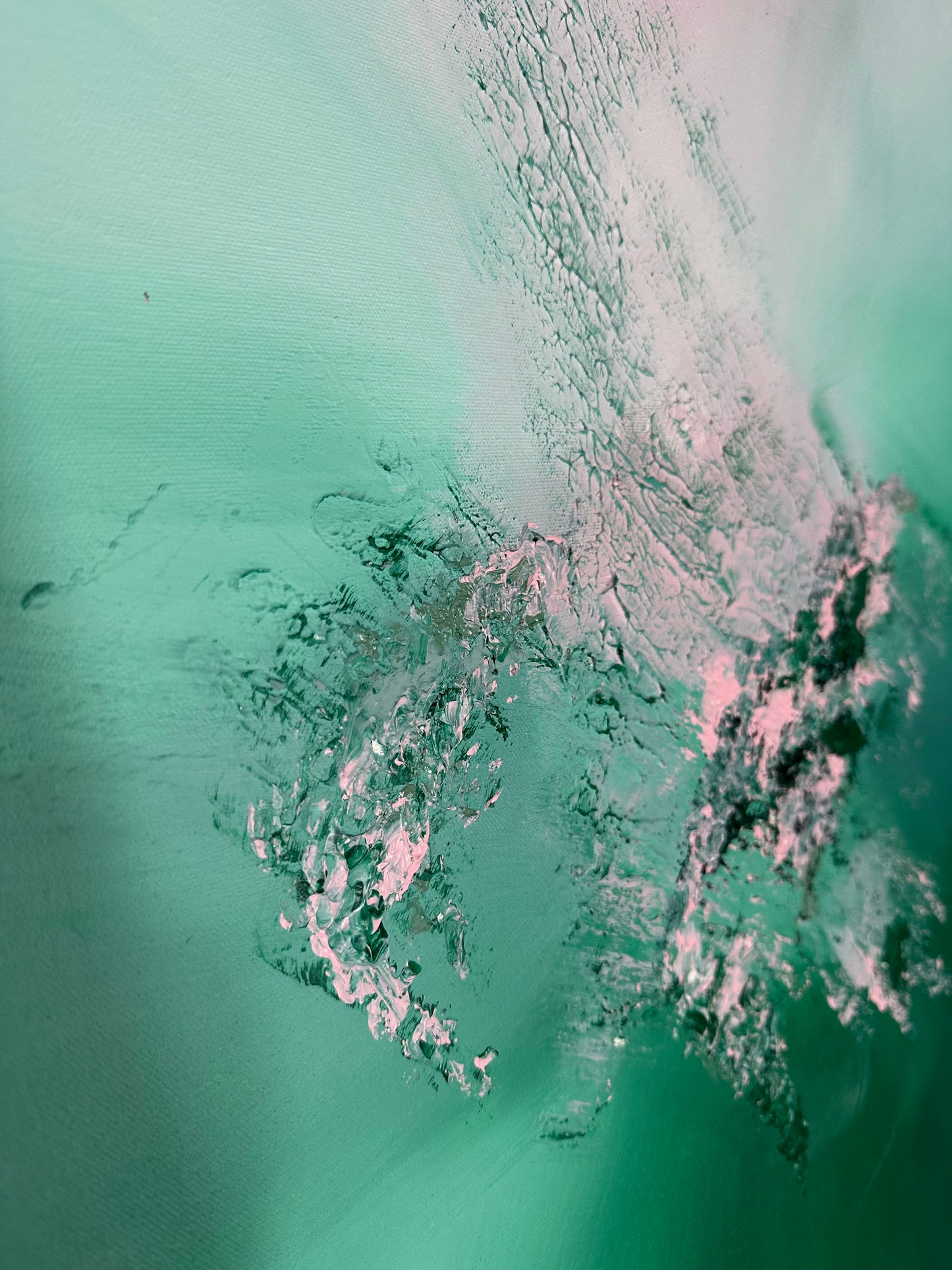 Haendel I Pink and Green Textured Abstract Painting