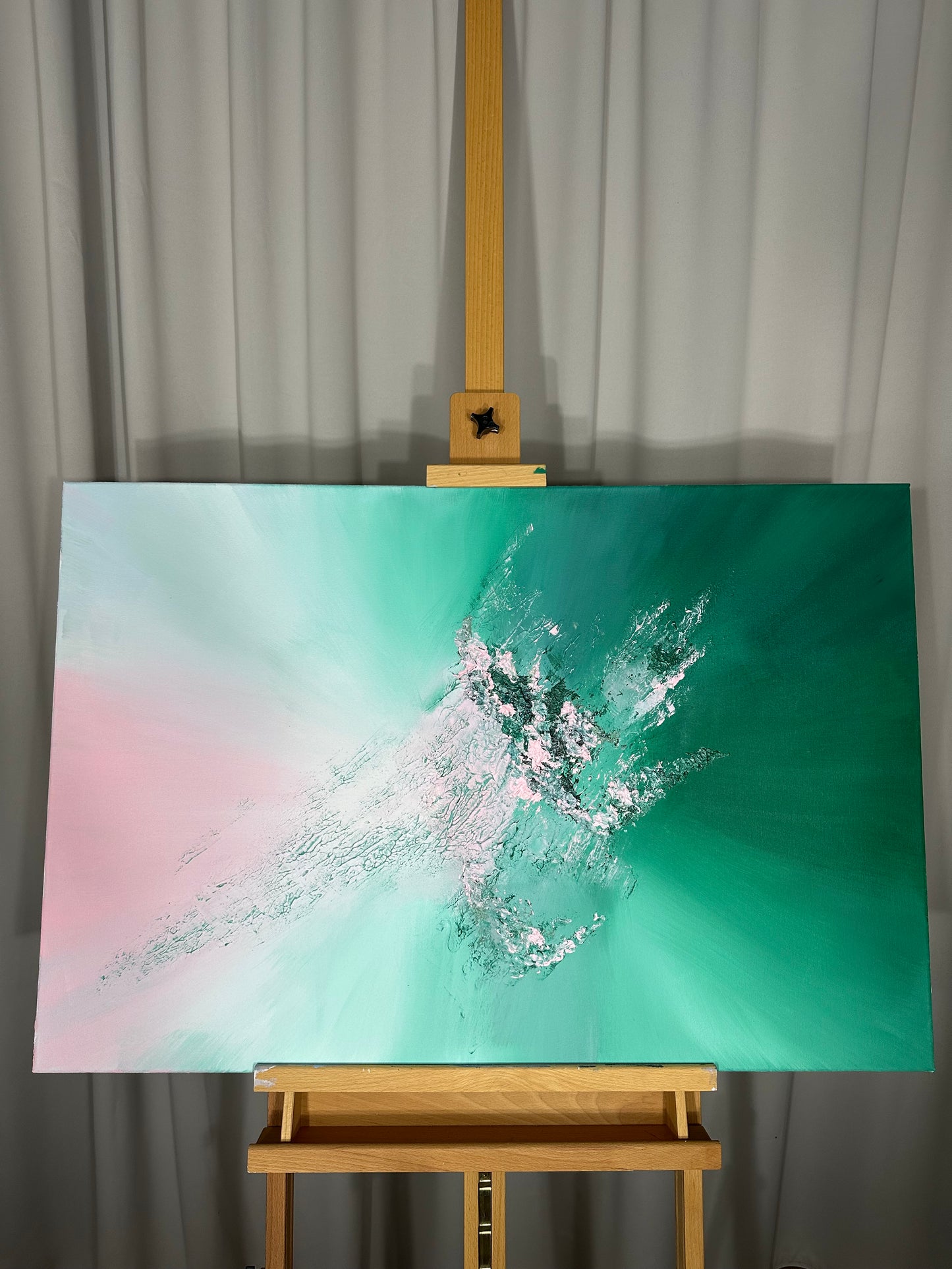 Haendel I Pink and Green Textured Abstract Painting