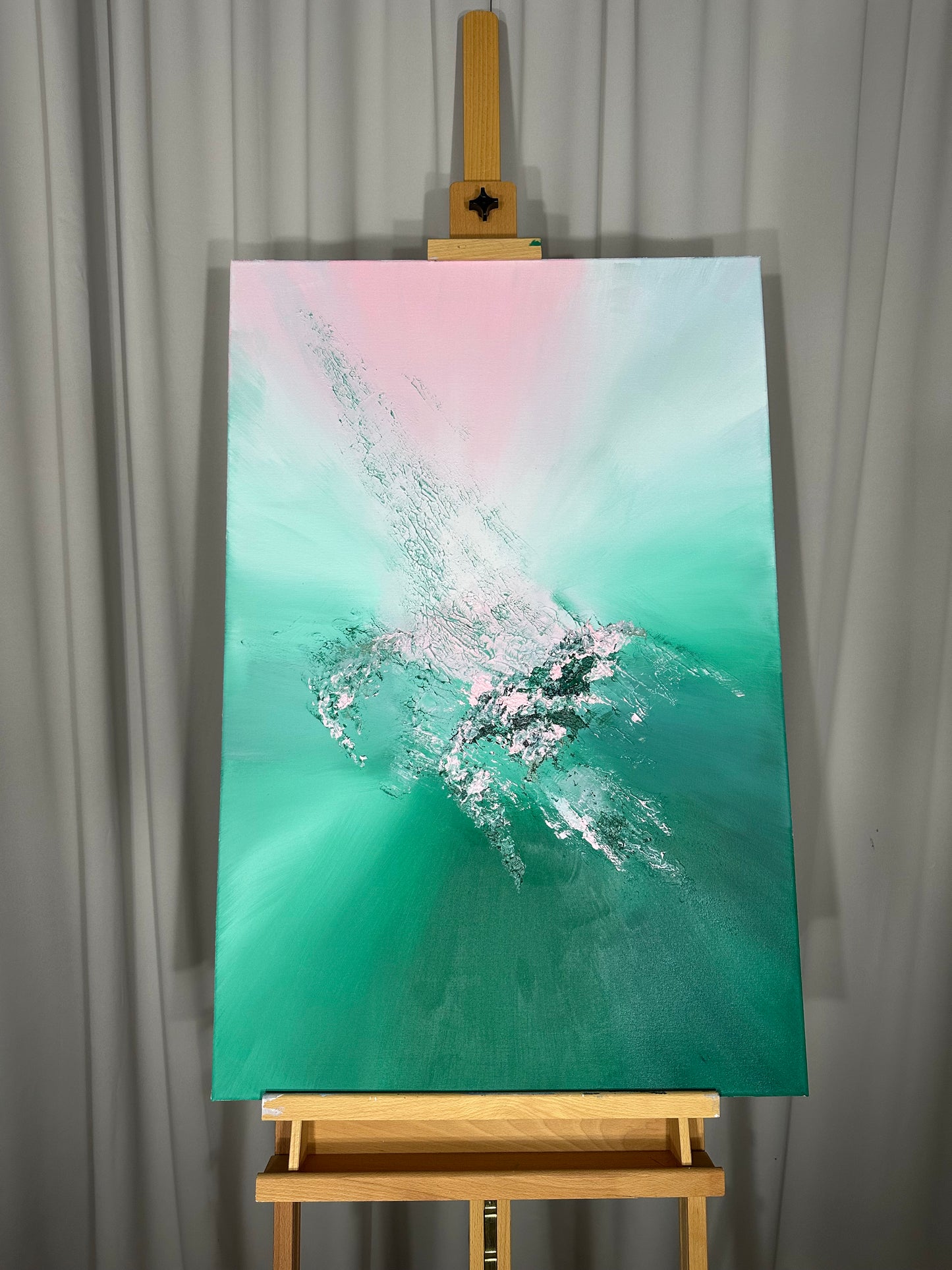 Haendel I Pink and Green Textured Abstract Painting