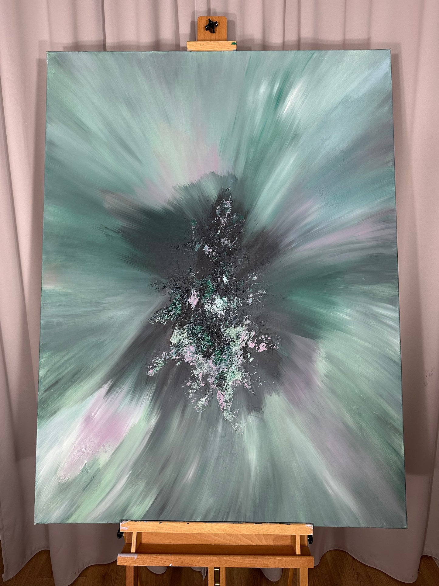 Mozart II Green and Mink Textured Abstract Painting