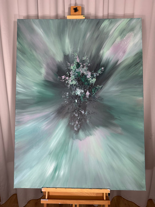 Mozart II Green and Mink Textured Abstract Painting