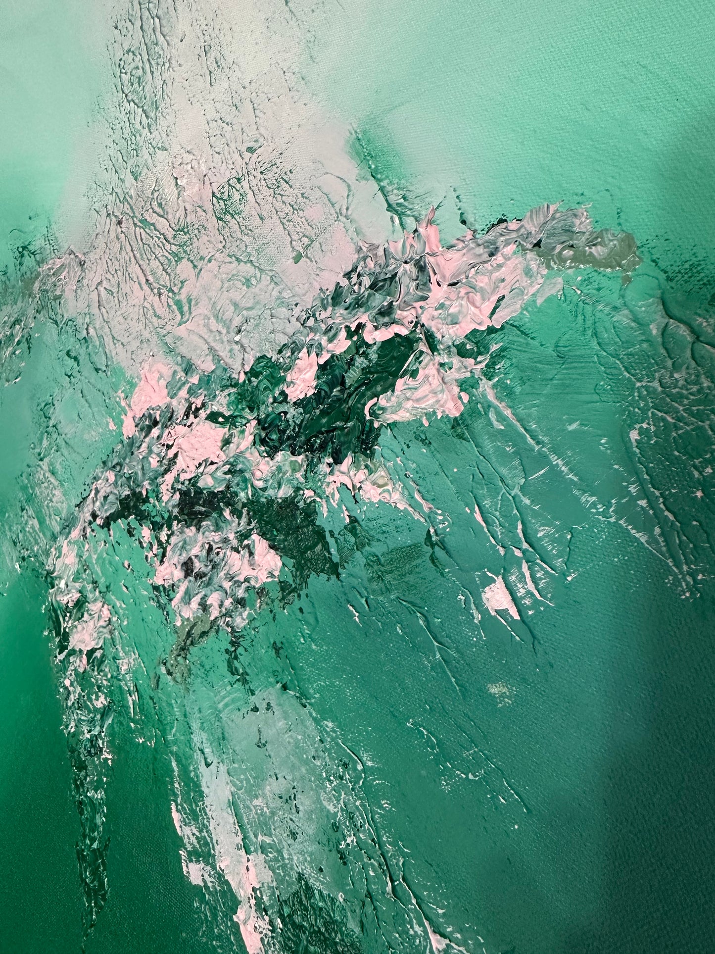 Haendel I Pink and Green Textured Abstract Painting