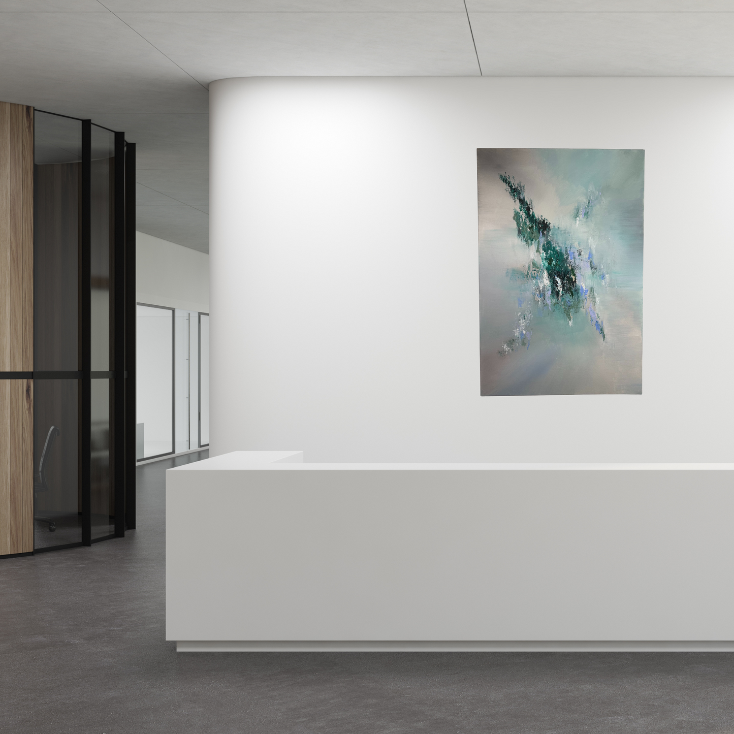 Tchaikovsky I Green and Grey Textured Abstract Painting