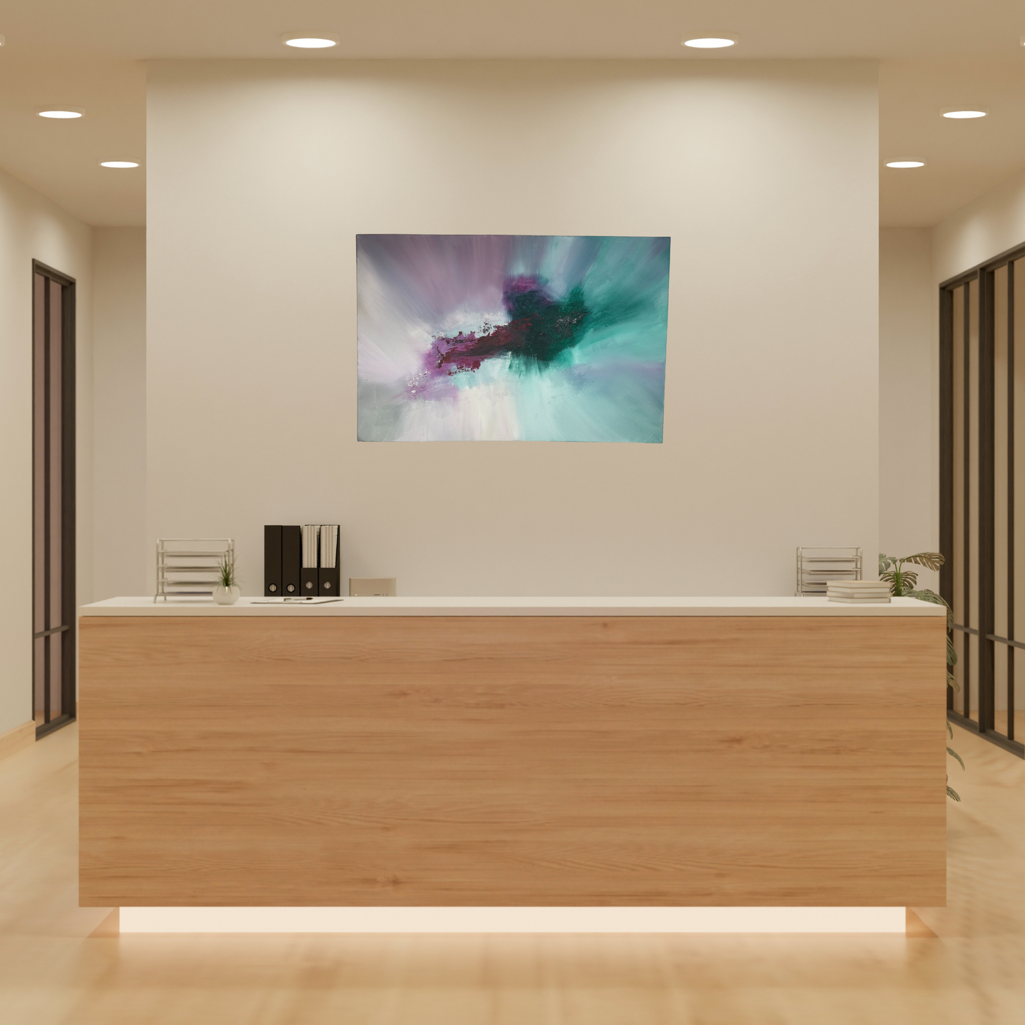 Wolfgang I Cyan and Cerise Textured Abstract Painting