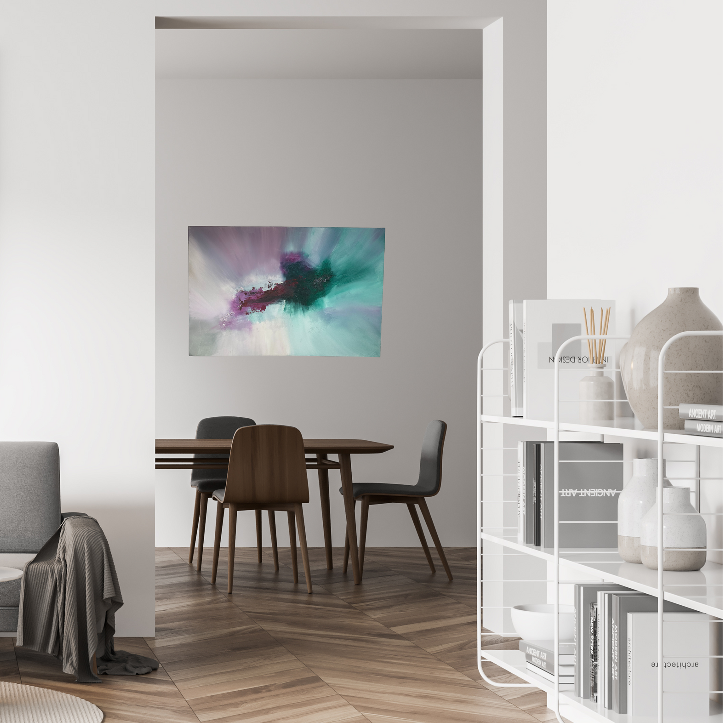 Wolfgang I Cyan and Cerise Textured Abstract Painting